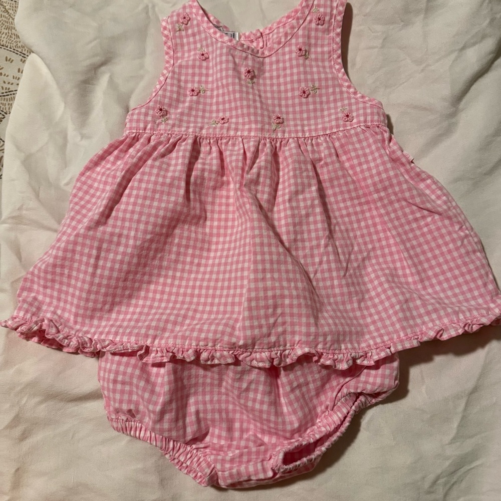 OshKosh B'gosh Pink Checkered Dress and Bottoms with Embroidered Flowers